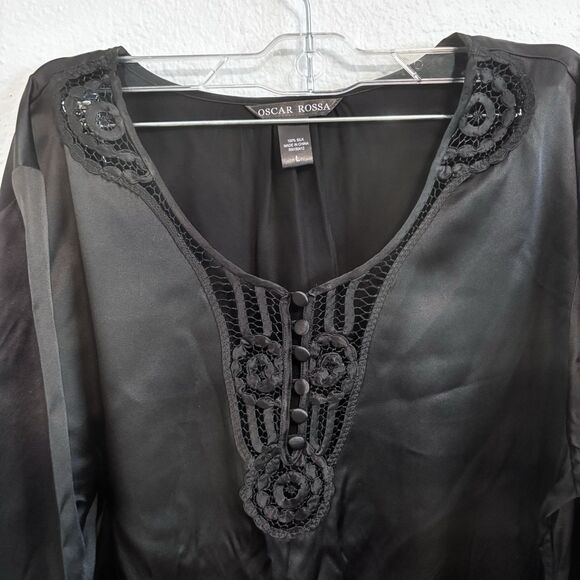 Oscar Rossa Luxury Silk Quarter Sleeve Hand Crochet Sleep Dress Large Minimalist - Picture 4 of 7